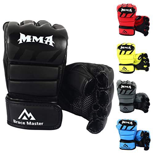 Brace Master MMA Gloves UFC Gloves Boxing Gloves for Men Women Leather More Padding Fingerless Punching Bag Gloves for Kickboxing Fighting and Heavy Bag Muay Thai Training 